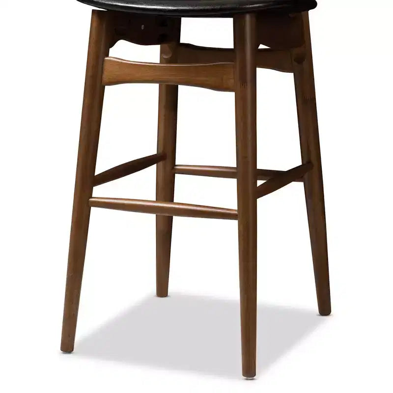 Lot de 2 tabourets de bar Flora en bois de noyer de style Mid-Century Modern - Baxton Studio : similicuir, dossier incurvé, hauteur fixe