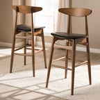 Lot de 2 tabourets de bar Flora en bois de noyer de style Mid-Century Modern - Baxton Studio : similicuir, dossier incurvé, hauteur fixe