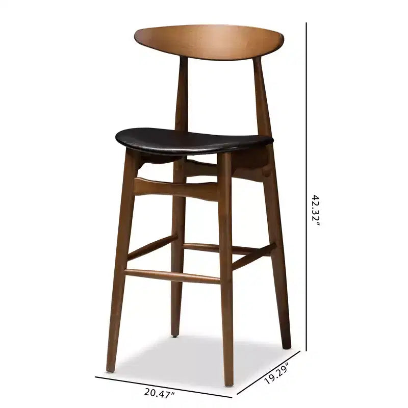 Lot de 2 tabourets de bar Flora en bois de noyer de style Mid-Century Modern - Baxton Studio : similicuir, dossier incurvé, hauteur fixe