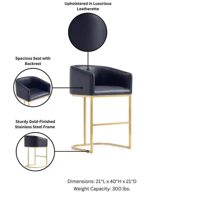 Tabouret de bar Manhattan Comfort Louvre Noir/Or Titane