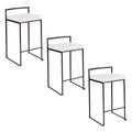 LumiSource Set of 3 Fuji Stacker Counter Height Barstools Black Metal/White PU