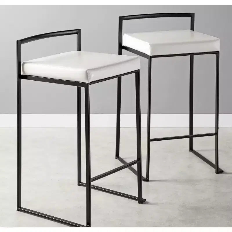 LumiSource Ensemble de 3 tabourets de bar Fuji hauteur comptoir Métal noir/PU blanc