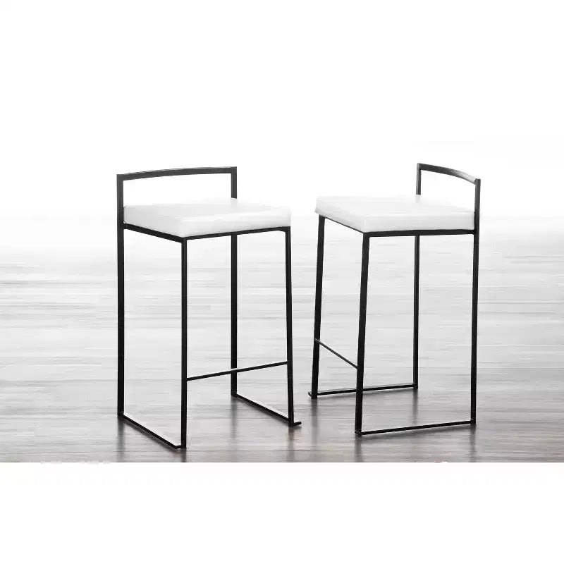 LumiSource Ensemble de 3 tabourets de bar Fuji hauteur comptoir Métal noir/PU blanc