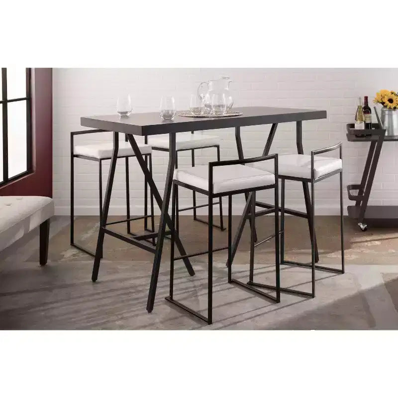 LumiSource Ensemble de 3 tabourets de bar Fuji hauteur comptoir Métal noir/PU blanc