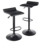 Set of 2 Obsidian Adjustable Swivel Air Lift Stool Black - Winsome: Faux Leather, Metal Frame, 22-30" Height Range