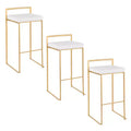 LumiSource Set of 3 Fuji Stacker Barstools Gold/White Velvet