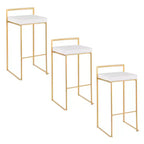 LumiSource Set of 3 Fuji Stacker Barstools Gold/White Velvet