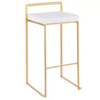 LumiSource Lot de 3 tabourets de bar empilables Fuji, velours doré/blanc