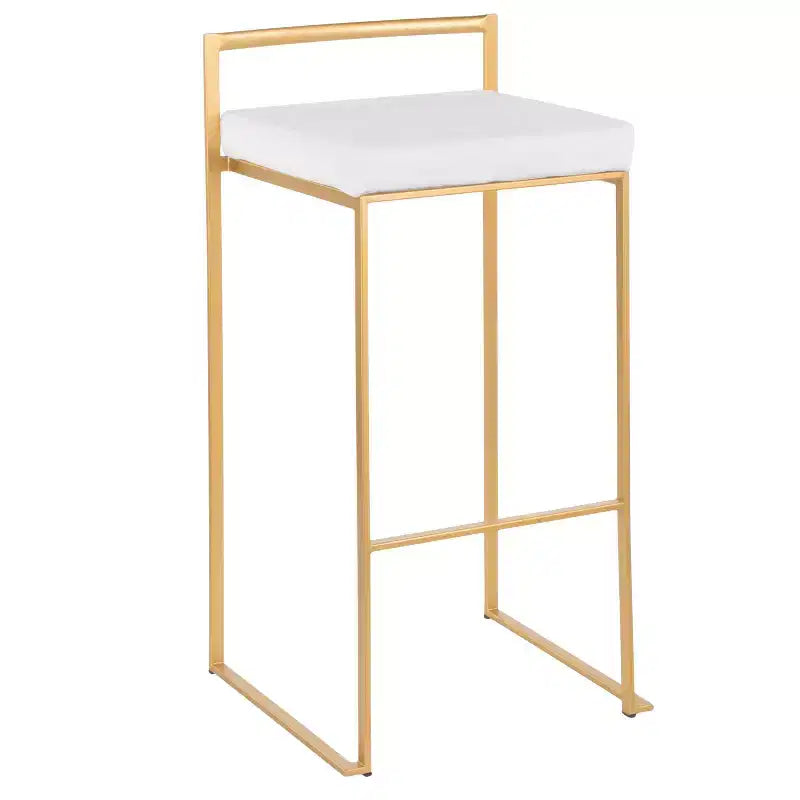 LumiSource Lot de 3 tabourets de bar empilables Fuji, velours doré/blanc