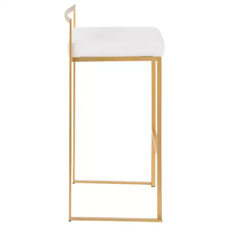 LumiSource Lot de 3 tabourets de bar empilables Fuji, velours doré/blanc