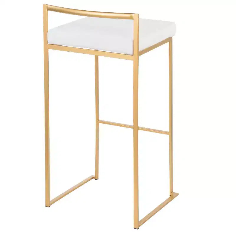 LumiSource Lot de 3 tabourets de bar empilables Fuji, velours doré/blanc