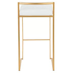 LumiSource Lot de 3 tabourets de bar empilables Fuji, velours doré/blanc