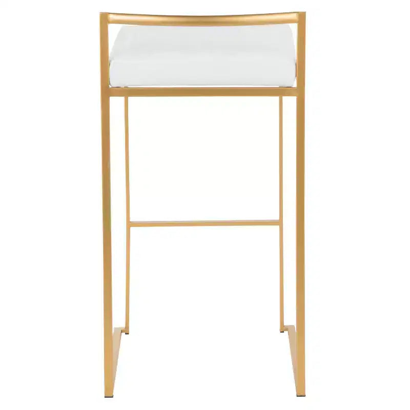 LumiSource Lot de 3 tabourets de bar empilables Fuji, velours doré/blanc