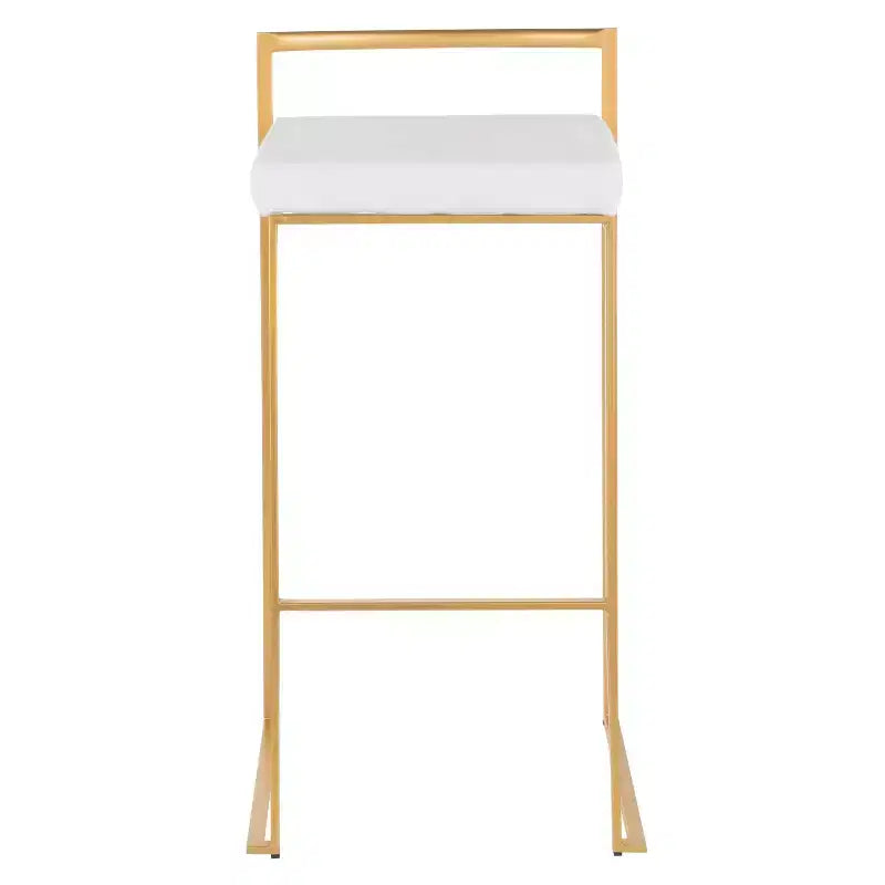 LumiSource Lot de 3 tabourets de bar empilables Fuji, velours doré/blanc