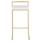 LumiSource Lot de 3 tabourets de bar empilables Fuji, velours doré/blanc
