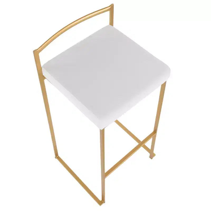 LumiSource Lot de 3 tabourets de bar empilables Fuji, velours doré/blanc