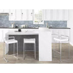 Lot de 3 tabourets de bar à hauteur de comptoir empilables LumiSource Fuji, acier inoxydable/PU blanc