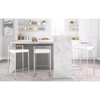 Lot de 3 tabourets de bar à hauteur de comptoir empilables LumiSource Fuji, acier inoxydable/PU blanc