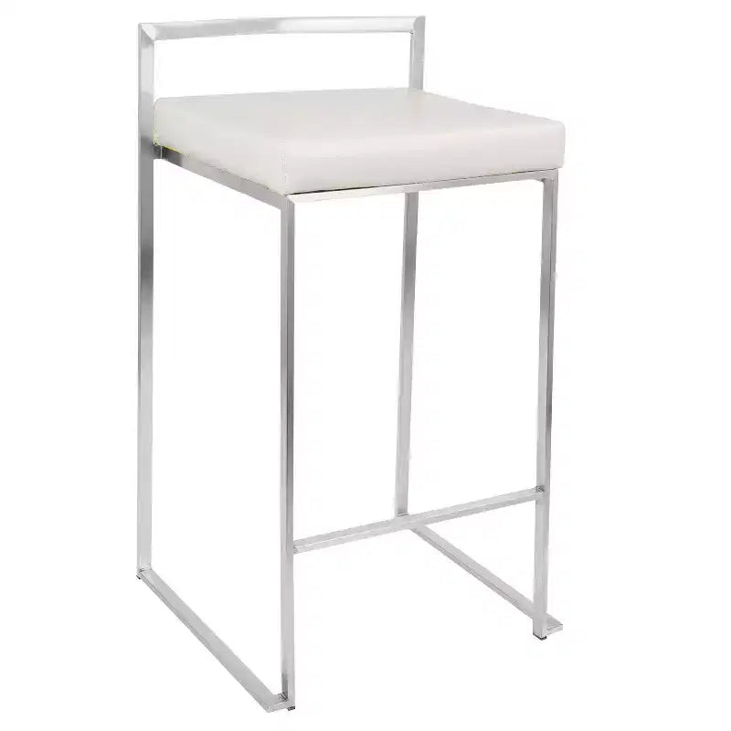 Lot de 3 tabourets de bar à hauteur de comptoir empilables LumiSource Fuji, acier inoxydable/PU blanc