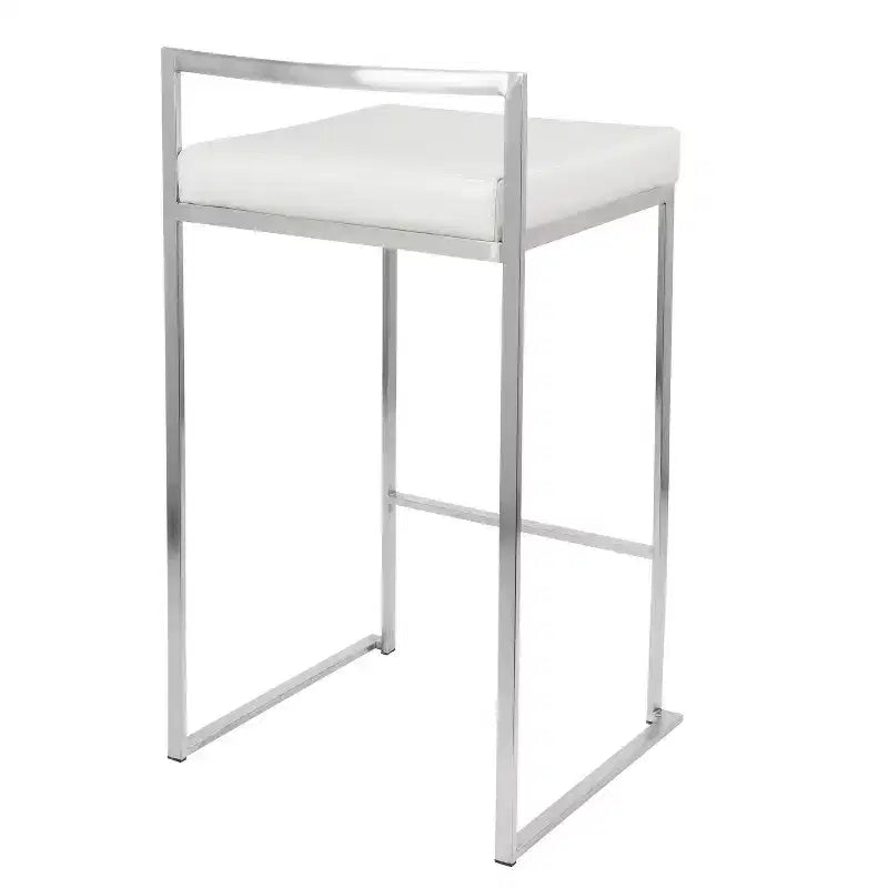 Lot de 3 tabourets de bar à hauteur de comptoir empilables LumiSource Fuji, acier inoxydable/PU blanc