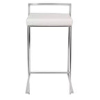 Lot de 3 tabourets de bar à hauteur de comptoir empilables LumiSource Fuji, acier inoxydable/PU blanc