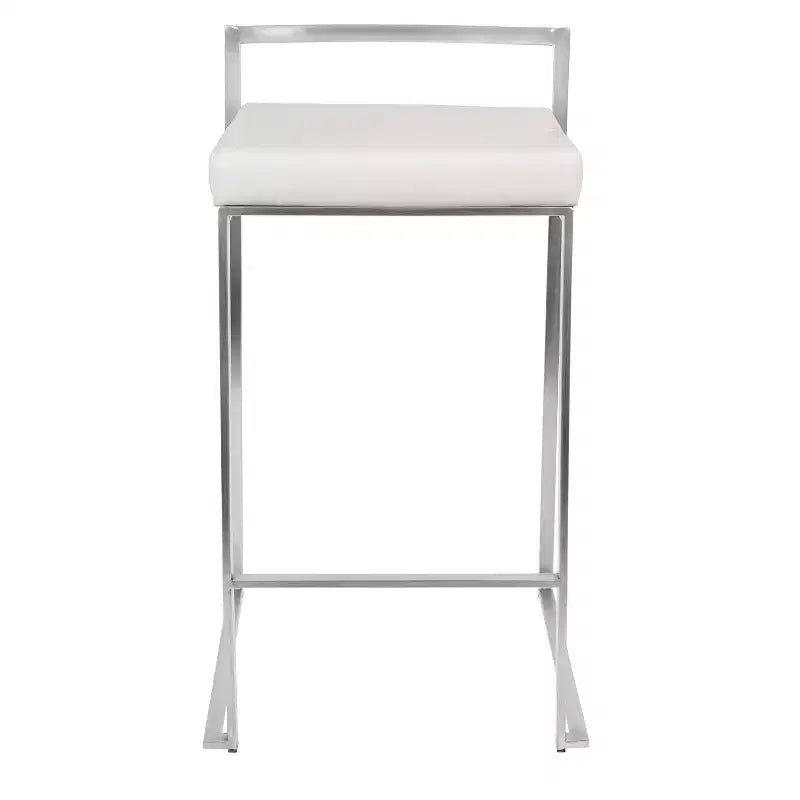 Lot de 3 tabourets de bar à hauteur de comptoir empilables LumiSource Fuji, acier inoxydable/PU blanc