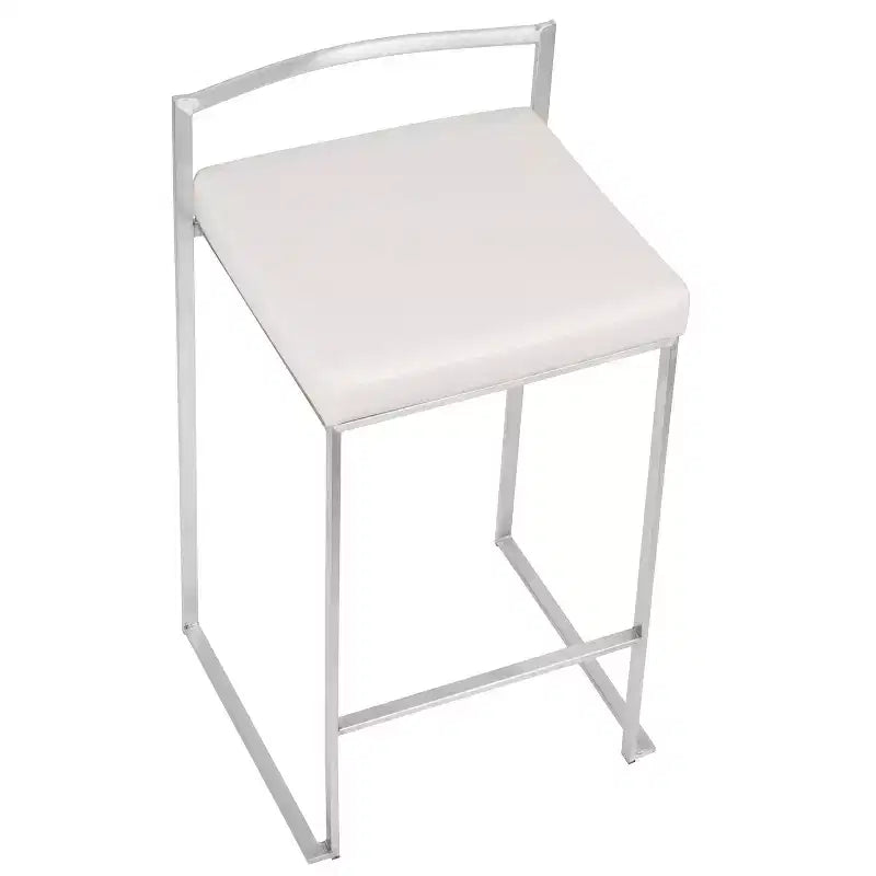 Lot de 3 tabourets de bar à hauteur de comptoir empilables LumiSource Fuji, acier inoxydable/PU blanc