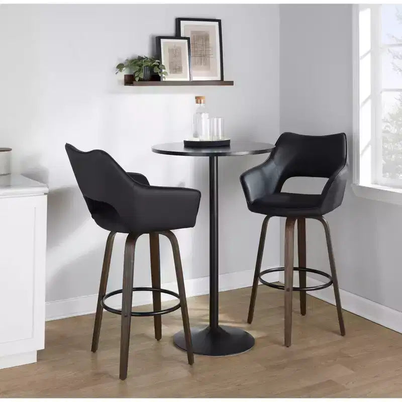 LumiSource Lot de 2 tabourets de bar Mustang Bois foncé/PU noir/Métal noir