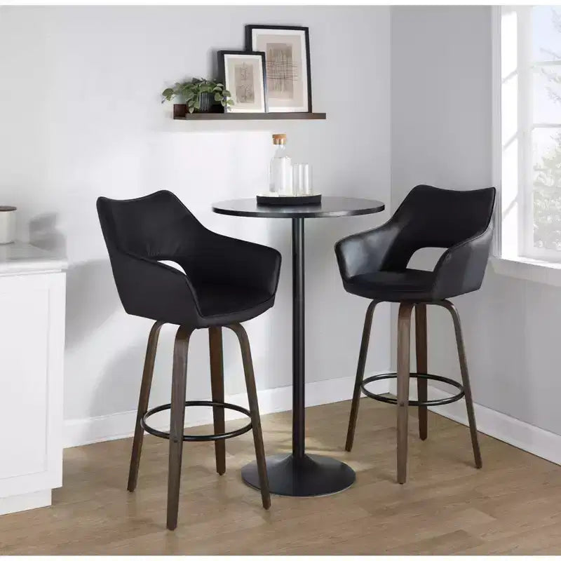 LumiSource Lot de 2 tabourets de bar Mustang Bois foncé/PU noir/Métal noir