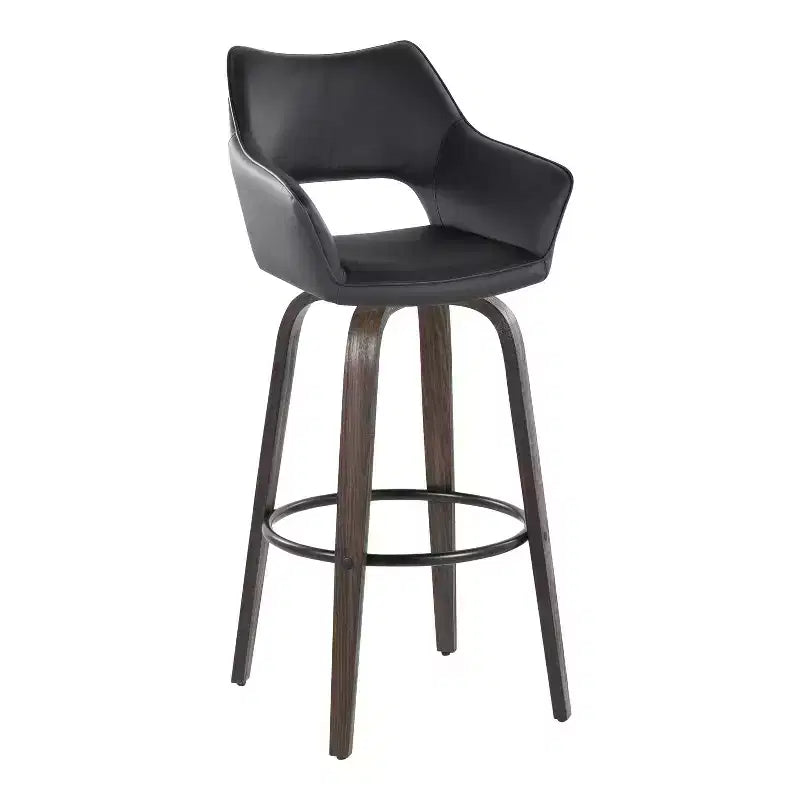 LumiSource Lot de 2 tabourets de bar Mustang Bois foncé/PU noir/Métal noir