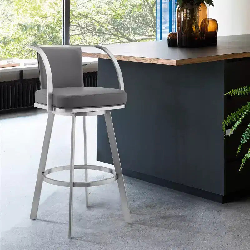 Tabouret de bar Sandringham 30 po hauteur comptoir avec similicuir gris et acier inoxydable brossé - Armen Living