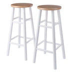 Winsome 2pc 29" Huxton Barstools Natural/White: Round Wood Frame, Fixed Height, Spot Clean