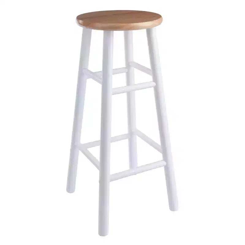 Tabourets de bar Huxton Winsome 2p 73,6 cm Naturel/Blanc : Cadre rond en bois, Hauteur fixe, Nettoyage des taches