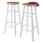 Tabourets de bar Huxton Winsome 2p 73,6 cm Naturel/Blanc : Cadre rond en bois, Hauteur fixe, Nettoyage des taches