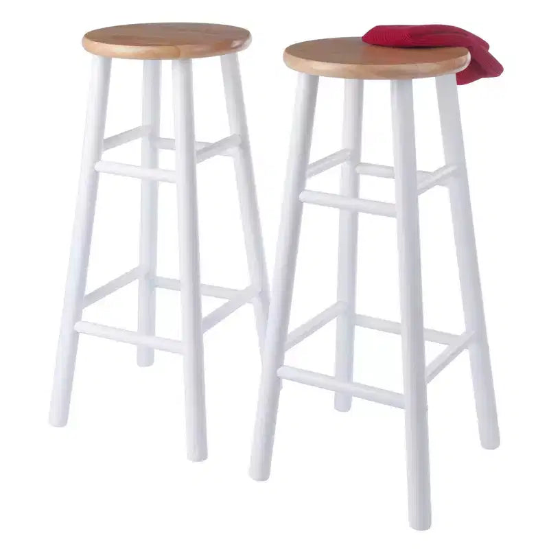 Tabourets de bar Huxton Winsome 2p 73,6 cm Naturel/Blanc : Cadre rond en bois, Hauteur fixe, Nettoyage des taches