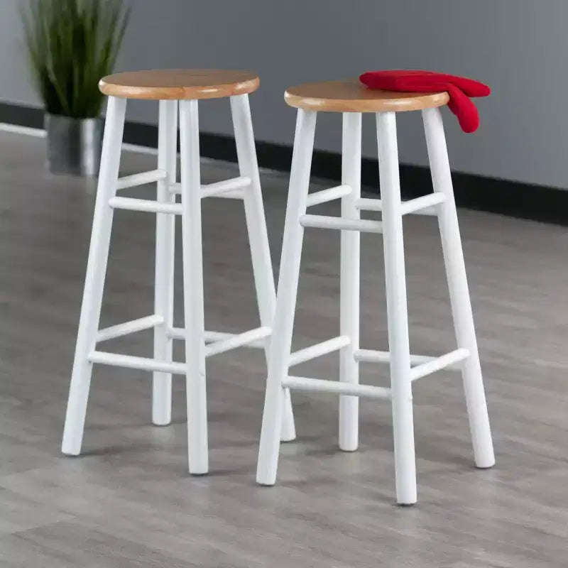 Tabourets de bar Huxton Winsome 2p 73,6 cm Naturel/Blanc : Cadre rond en bois, Hauteur fixe, Nettoyage des taches