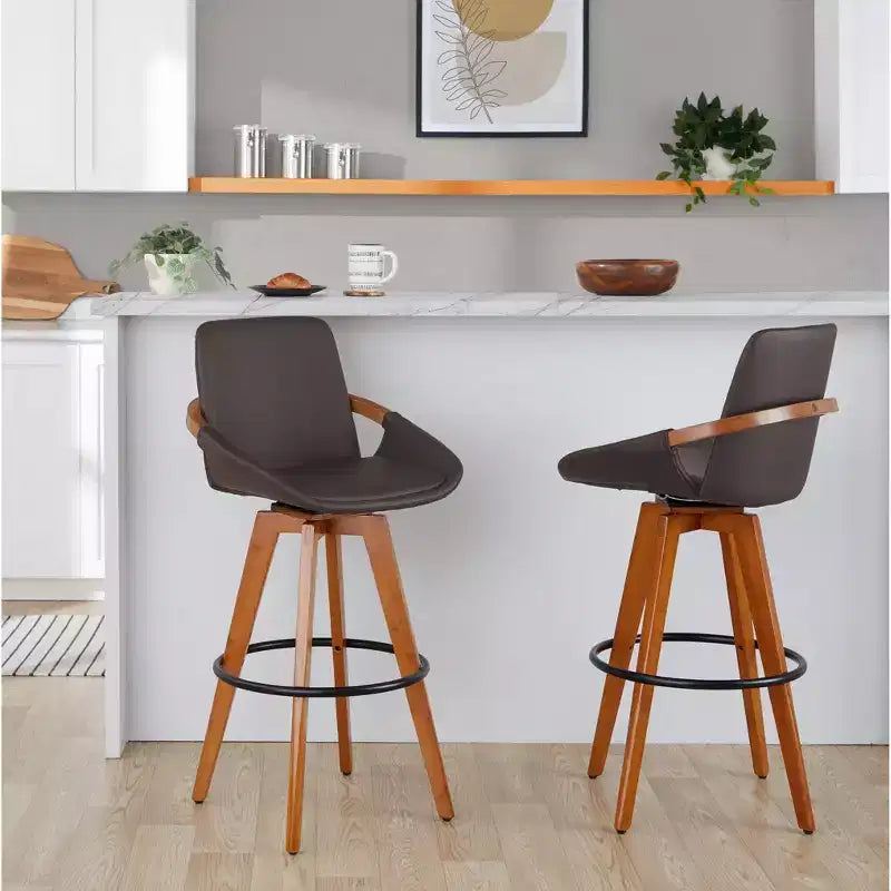 Tabouret de bar Cosmo en noyer/bambou marron avec assise en PU à hauteur de comptoir LumiSource
