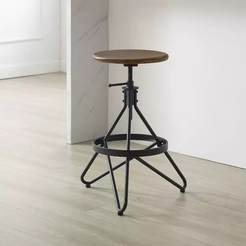 Tabouret de bar pivotant à hauteur réglable Kalen marron/noir mat - Crosley : Châssis en acier, style ferme industrielle, repose-pieds