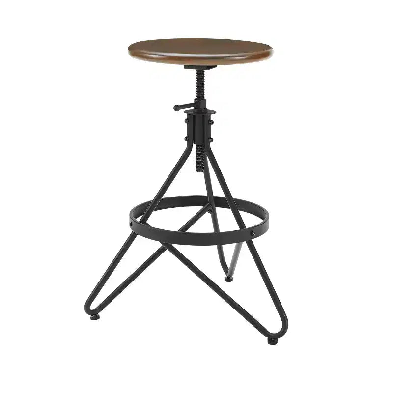Tabouret de bar pivotant à hauteur réglable Kalen marron/noir mat - Crosley : Châssis en acier, style ferme industrielle, repose-pieds
