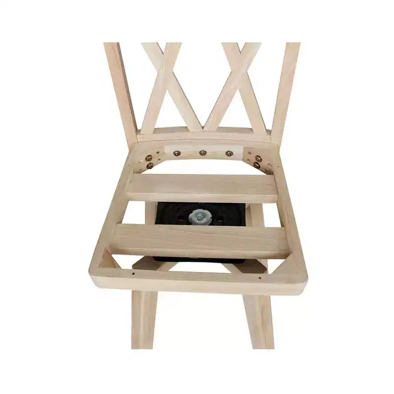 Tabouret de bar de 24 po à double dossier en X, hauteur comptoir, avec pivot et retour automatique, non fini - International Concepts : Cadre en bois massif