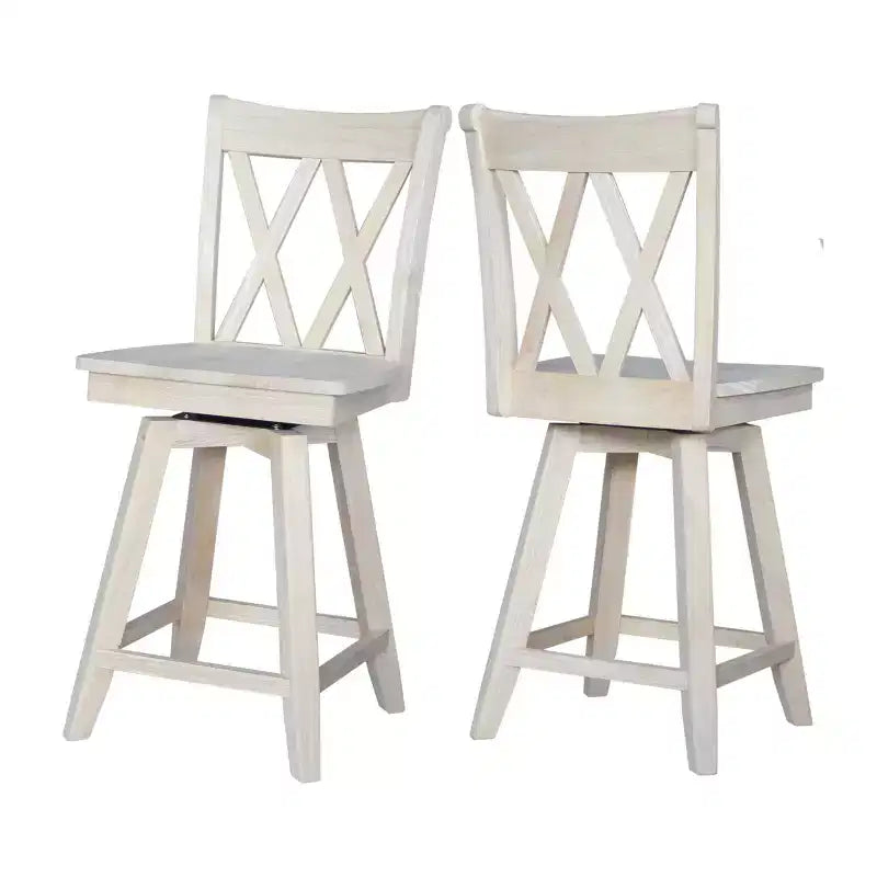 Tabouret de bar de 24 po à double dossier en X, hauteur comptoir, avec pivot et retour automatique, non fini - International Concepts : Cadre en bois massif