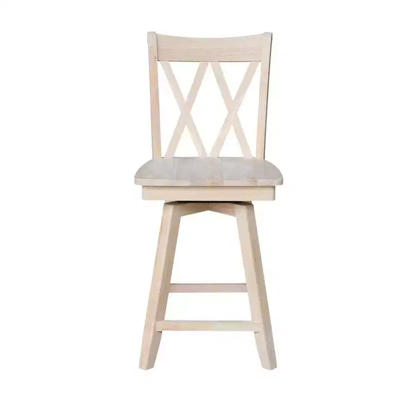 Tabouret de bar de 24 po à double dossier en X, hauteur comptoir, avec pivot et retour automatique, non fini - International Concepts : Cadre en bois massif