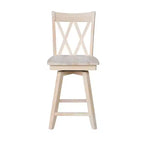 Tabouret de bar de 24 po à double dossier en X, hauteur comptoir, avec pivot et retour automatique, non fini - International Concepts : Cadre en bois massif