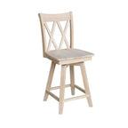 Tabouret de bar de 24 po à double dossier en X, hauteur comptoir, avec pivot et retour automatique, non fini - International Concepts : Cadre en bois massif
