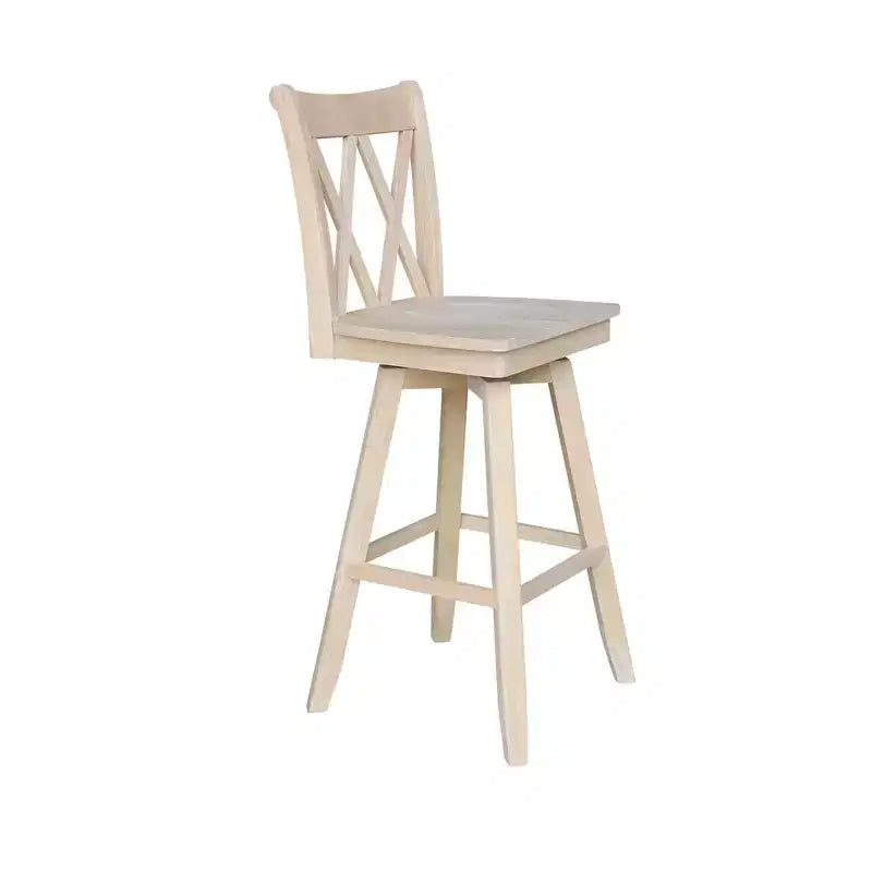 Tabouret de bar de 24 po à double dossier en X, hauteur comptoir, avec pivot et retour automatique, non fini - International Concepts : Cadre en bois massif