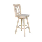 Tabouret de bar de 24 po à double dossier en X, hauteur comptoir, avec pivot et retour automatique, non fini - International Concepts : Cadre en bois massif