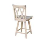 Tabouret de bar de 24 po à double dossier en X, hauteur comptoir, avec pivot et retour automatique, non fini - International Concepts : Cadre en bois massif