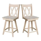 Tabouret de bar de 24 po à double dossier en X, hauteur comptoir, avec pivot et retour automatique, non fini - International Concepts : Cadre en bois massif