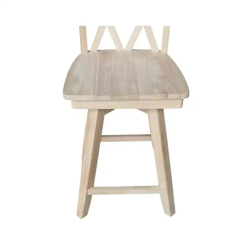 Tabouret de bar de 24 po à double dossier en X, hauteur comptoir, avec pivot et retour automatique, non fini - International Concepts : Cadre en bois massif