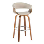 LumiSource Lot de 2 tabourets de bar vintage modernes Noyer/Chrome/Crème : Chaises pivotantes rembourrées avec repose-pieds